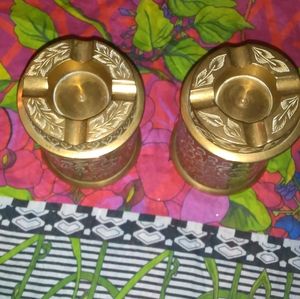 2 VINTAGE BRASS ETCHED ASHTRAYS